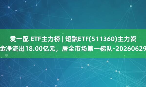 爱一配 ETF主力榜 | 短融ETF(511360)主力资金净流出18.00亿元，居全市场第一梯队-20260629